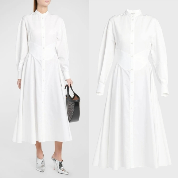 NWT Alexander McQueen White Corset Midi Shirt Dress - Picture 2 of 16